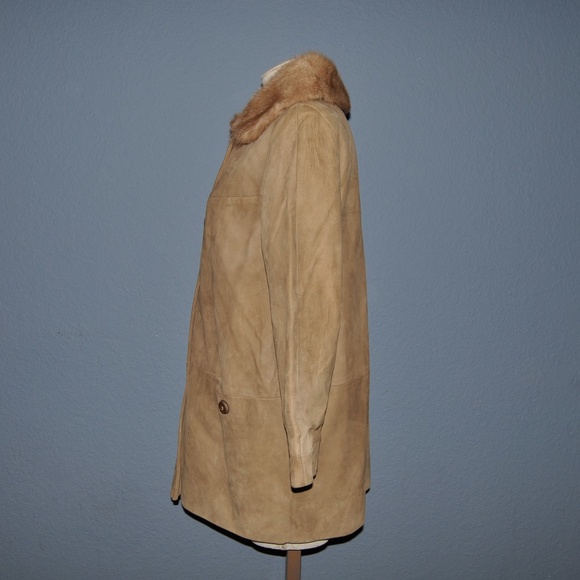 MID CENTURY Fur Collar Leather Car Coat Jacket M/L - Picture 4 of 7